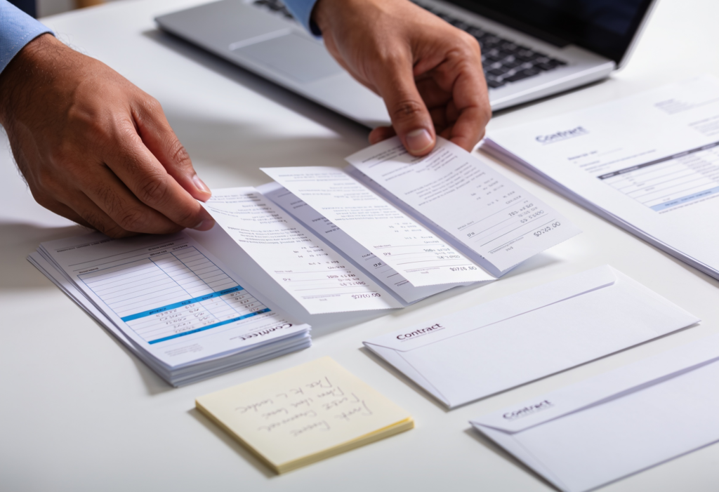 Persona organiza documentos y pruebas relacionados con un posible despido injustificado